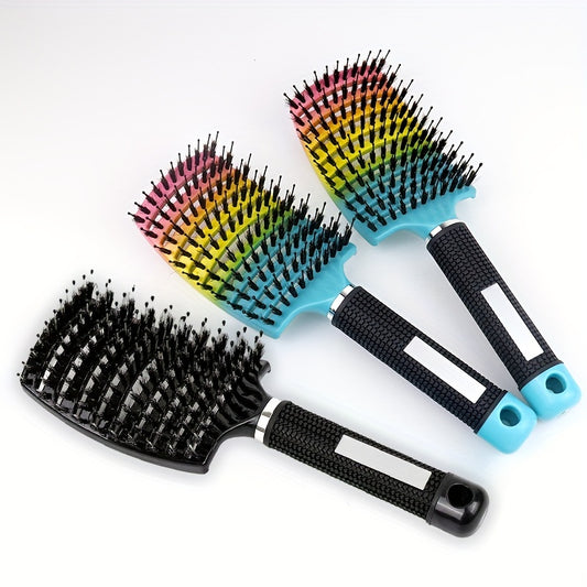 1pc Professional Detangling Hair Brush for Women with Curly Hair - Ergonomic Handle, Colorful Bristles for Wet/Dry Hair, Gentle Scalp Massage & Knot-Free Detangling, Durable Styling Tool for Long Hair Care, Curly Hair Brush,