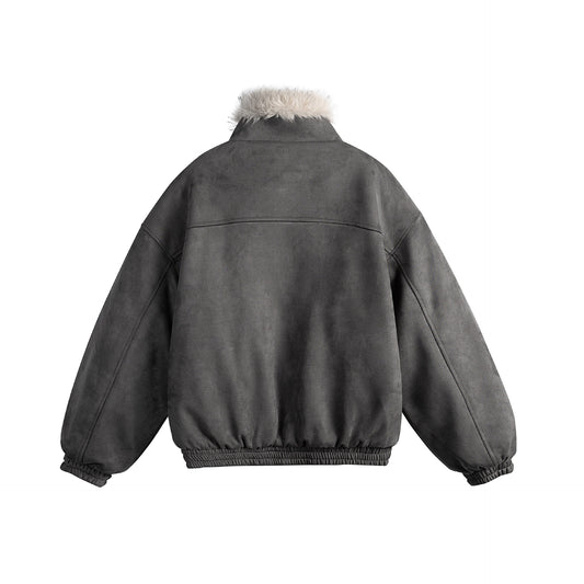 Material Silhouette Suede Zipper Stand-up collar Straight cut