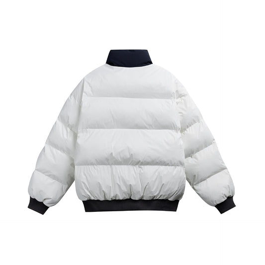 Manteau hiver Letter Embroidery Color Block Stand Collar Short Cotton Coat