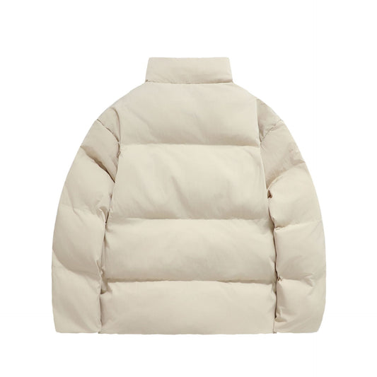 Manteau hiver Solid Color Thickened Stand Collar Cotton Jacket for Men with Double Zipper and Loose Fit