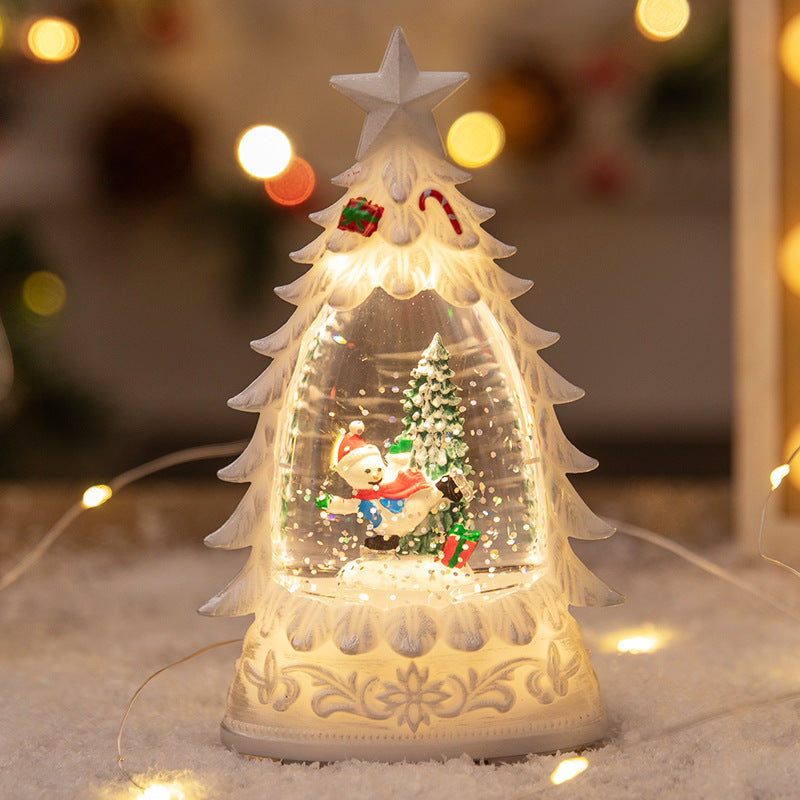 Christmas Decorative LED Christmas Tree Crystal Ball Snowfall Ornament Desktop Decoration Cross-border Night Light