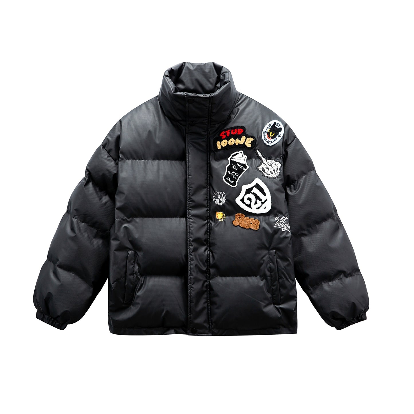 Manteau hiver PU Leather Zipper Stand-up Collar Loose Fit Cotton Coat for Couples