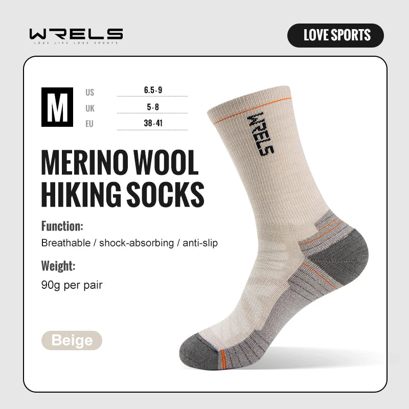 WRELS chaussettes en laine mérinos chaussettes de course de randonnée doux léger Absorption des chocs amortissement mi-mollet respirant cheville chaussettes de cyclisme