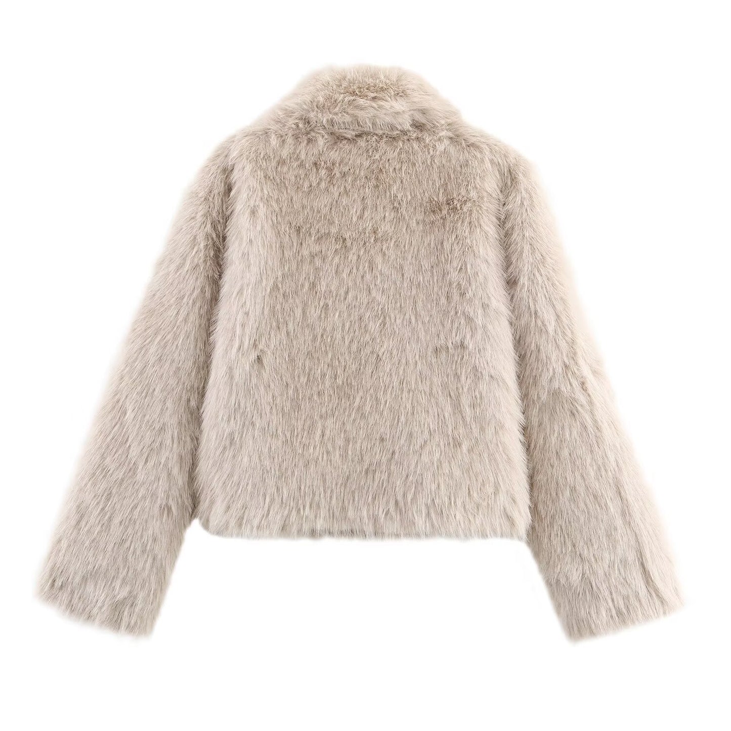 Women's collar long sleeved zipper faux fur jacket