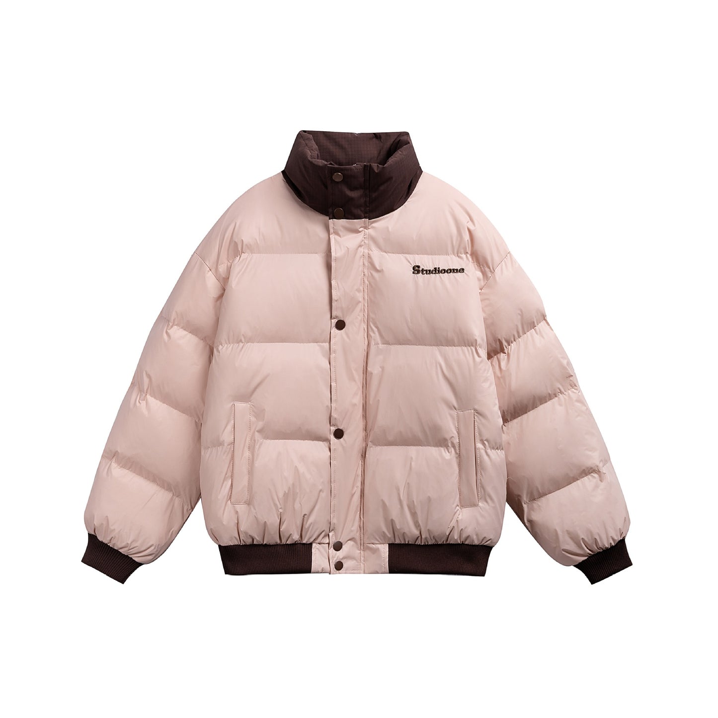 Manteau hiver Letter Embroidery Color Block Stand Collar Short Cotton Coat