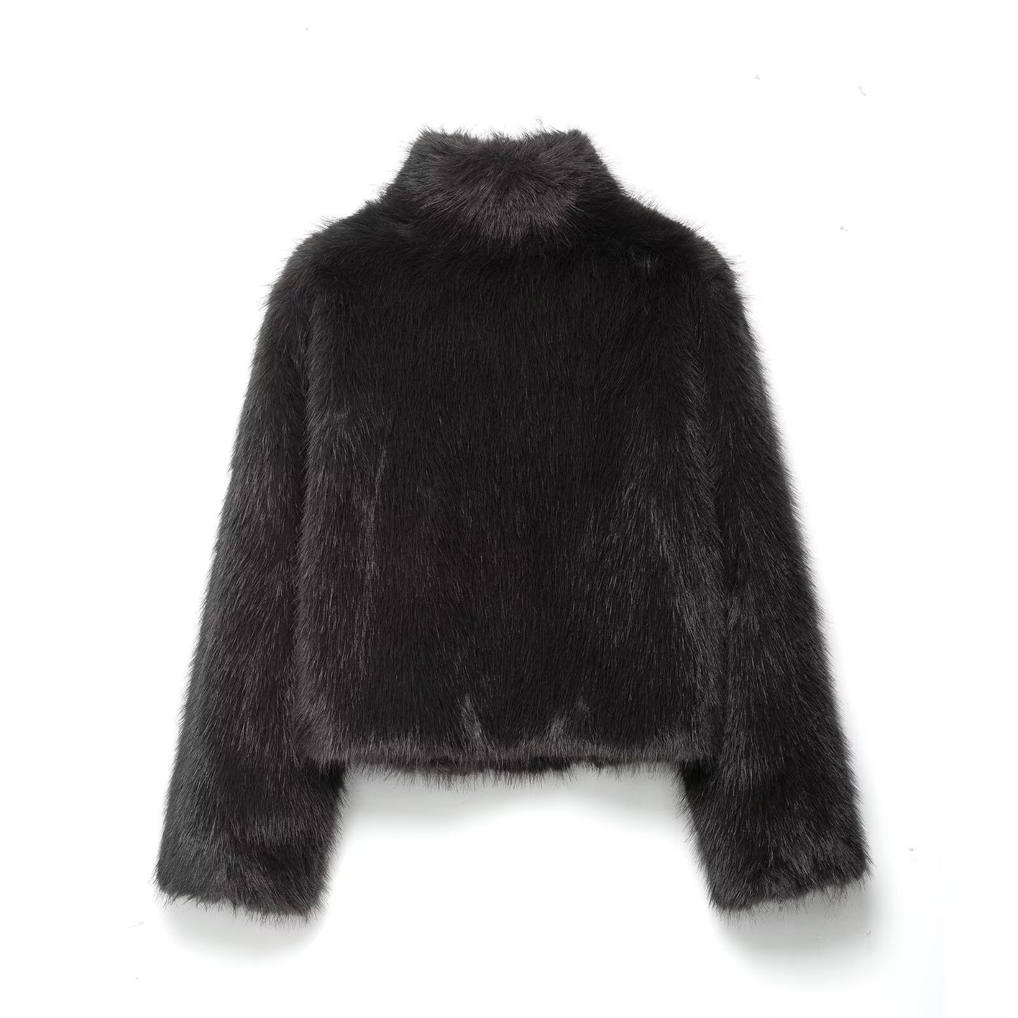 Temperament stand collar long sleeved faux fur coat for women
