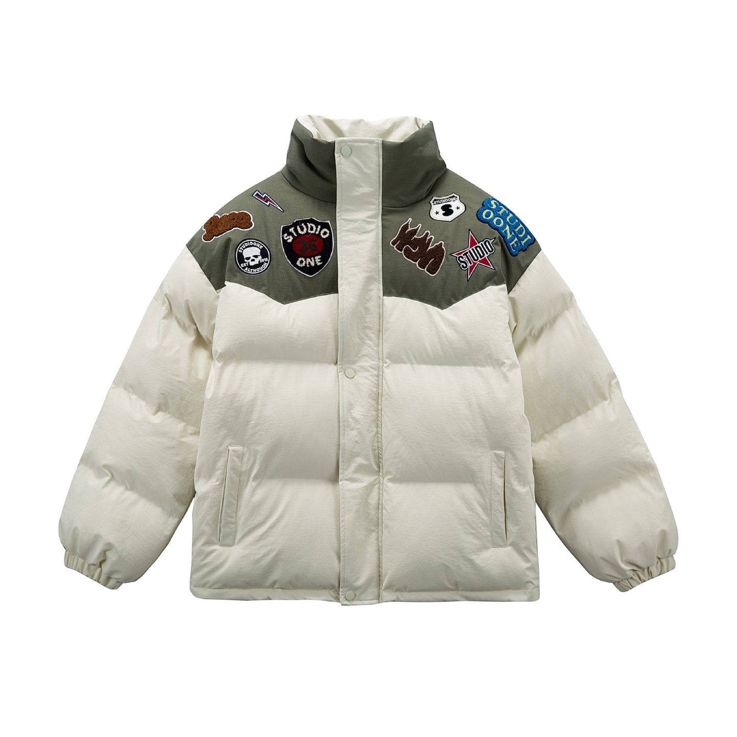 Manteau hiver Color Block  Stand-up Collar  Button Closure  Hooded  Cotton Coat