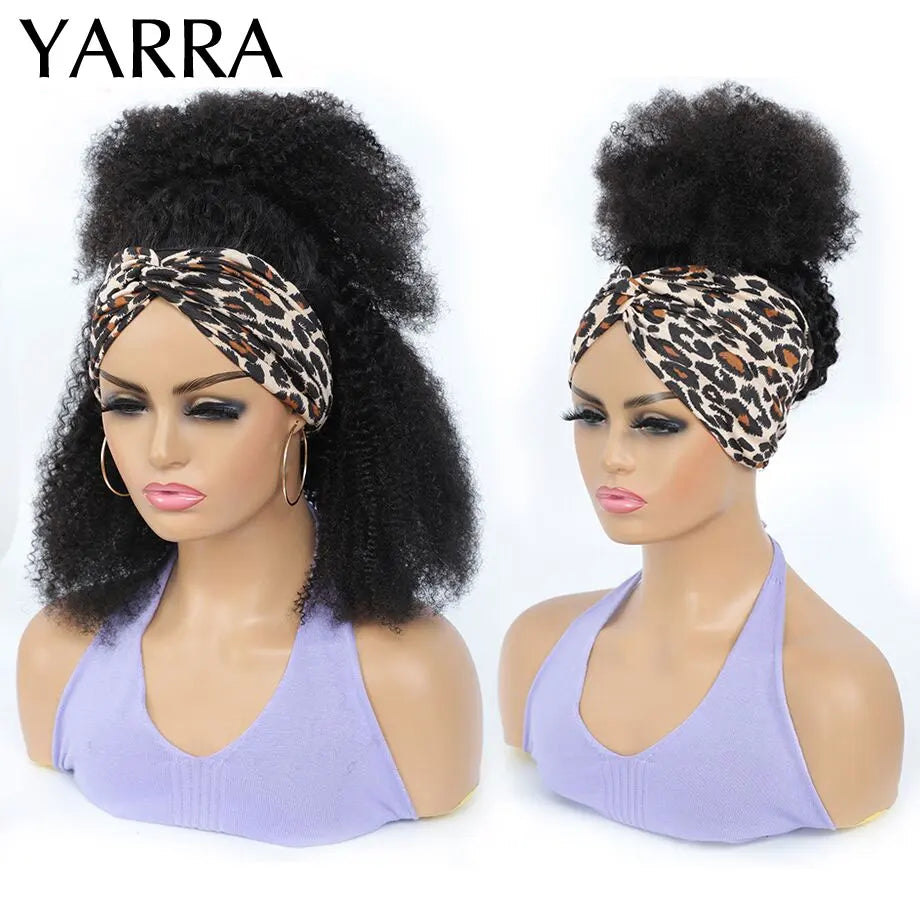 YARRA – perruque brésilienne Remy 100% naturelle, cheveux crépus bouclés, bandeau, densité 180%, entièrement faite à la Machine, pour femmes noires