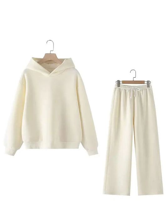 HH femmes solide décontracté sweat pantalon costume à manches longues à capuche polaire pull manteau ample pantalon droit bureau dame ensembles