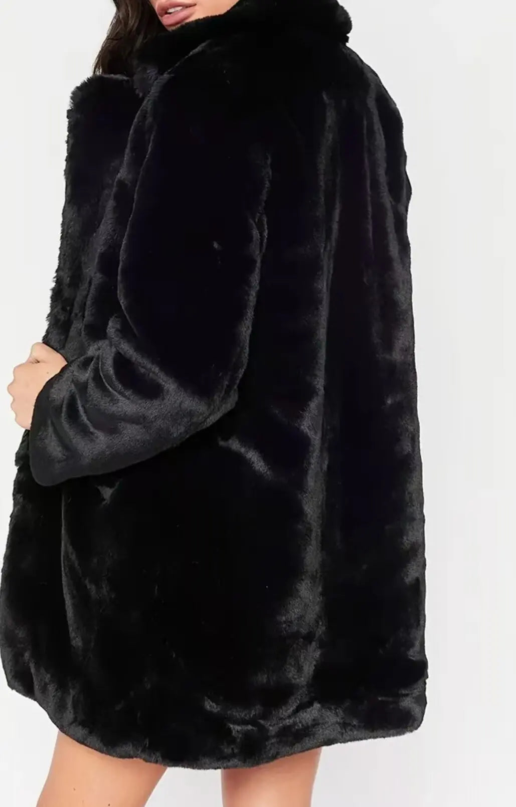 Manteau en fausse fourrure pour femme, doux, noir, rose, manches longues, patte avant, cardigan, ample, coupe régulière, manteau décontracté, automne-hiver