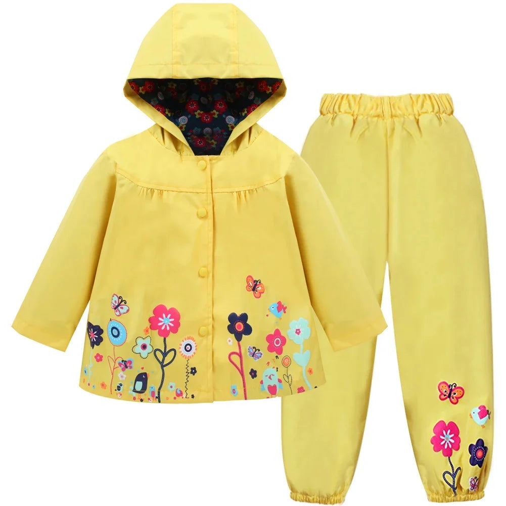 Ensemble de vêtements pour enfants, 2 pièces, manteau imperméable à manches longues + pantalon, imprimé floral, pour bébés filles et garçons, automne et printemps