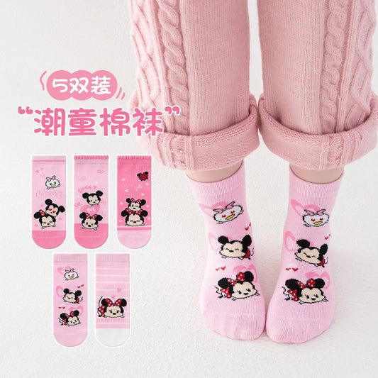 5 paires Minnie Mickey enfants chaussettes mignon dessin animé fille chaussettes automne hiver coton chaussettes kawii Tube moyen enfants chaussettes 1-8 ans