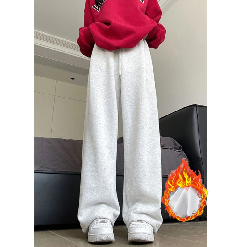 Pantalon de sport élastique pour femmes, basique, blanc, gris, noir, jambes larges, droit, polyvalent, taille haute, survêtement