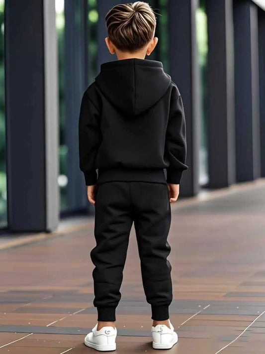 Enfants Simple Décontracté Lettre Imprimé 2 pièces Printemps Automne Pull À Capuche + Pantalon Survêtements 5 -13 Ans Garçons Filles Streetwear Vêtements Ensembles