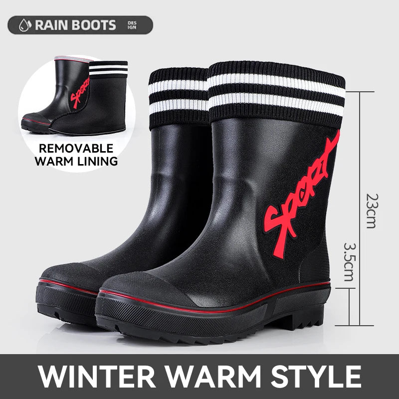 Bottes de pluie pour hommes, Camping, pêche, chantier de Construction, bottes de travail, antidérapantes, imperméables, chaussures d'hiver en caoutchouc chaudes pour l'extérieur