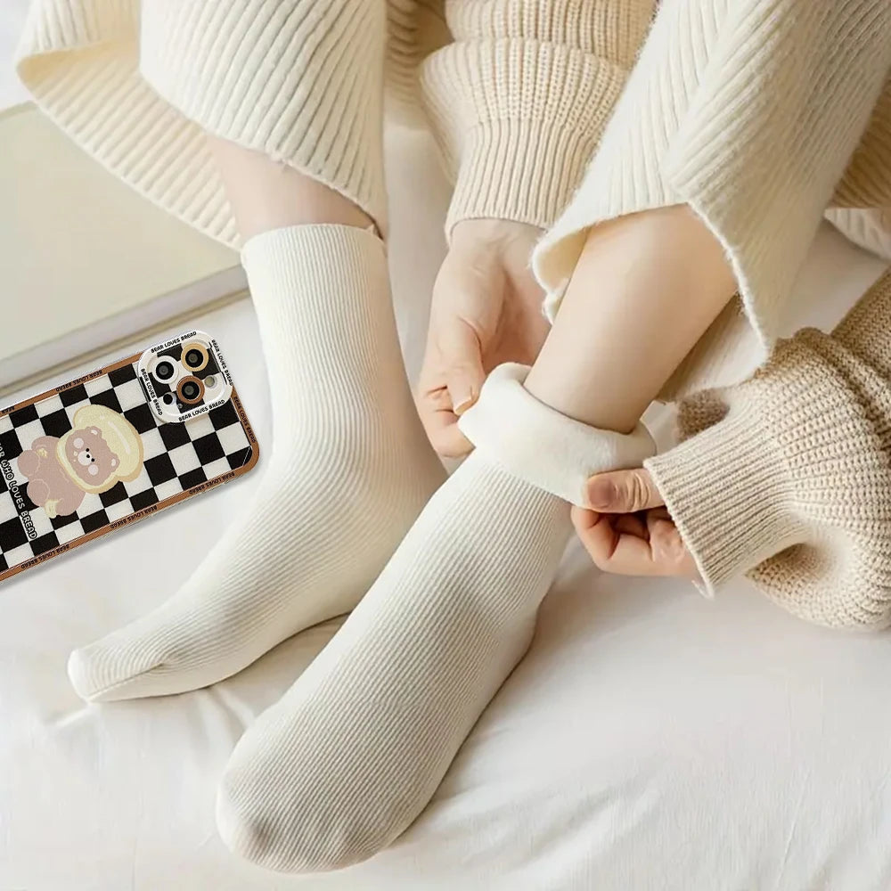 5 paires hiver chaud solide femmes chaussettes épaissir chaussettes thermiques peau noire sans couture neige chaussette unisexe chaussettes