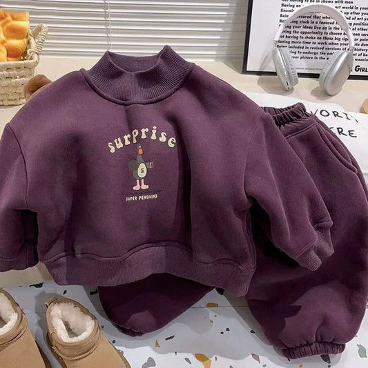 Ensemble de vêtements thermiques pour enfants, pull à manches longues + pantalon, 2 pièces, pour garçons et filles, tenue de survêtement décontractée, automne et hiver