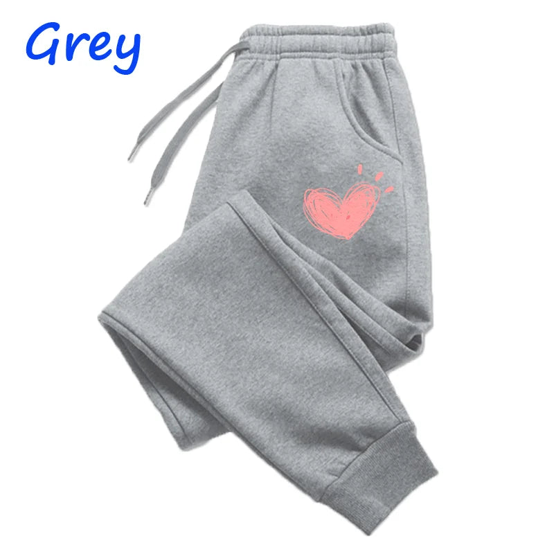 Femmes mignon coeur imprimé pantalons de survêtement automne hiver coton pantalons longs survêtement pantalon sport décontracté Fitness femmes pantalons de survêtement