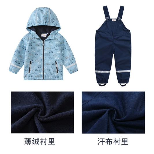 HONEYKING – combinaison imperméable pour garçons, salopette imperméable, ensemble de vêtements pour enfants avec veste et pantalon, combinaison de pluie respirante pour enfants