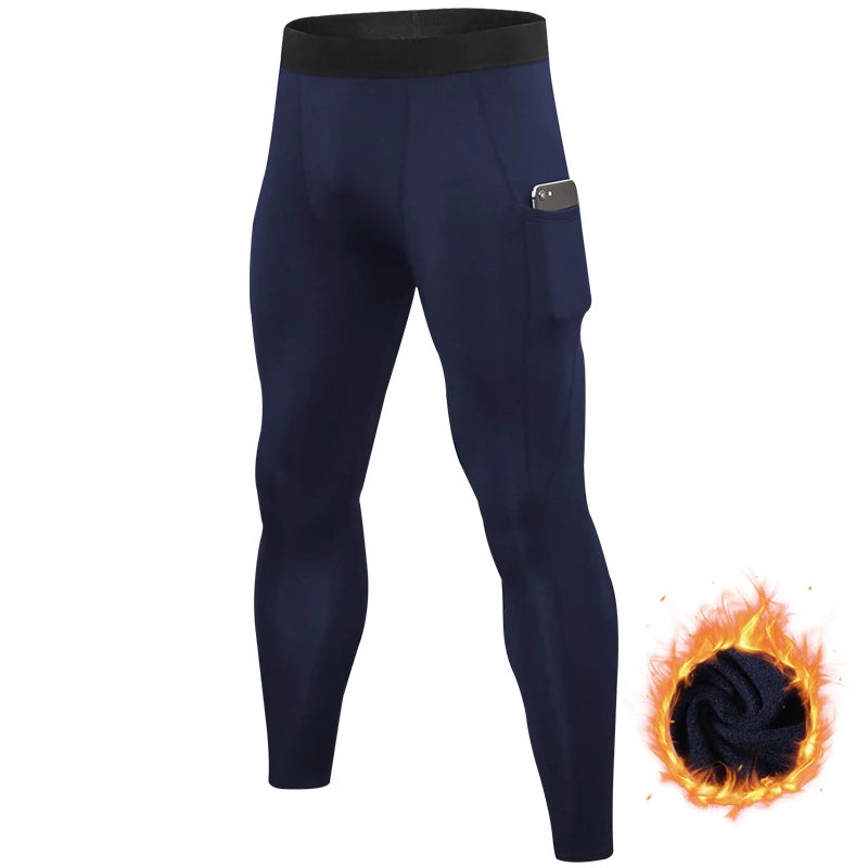 Leggings serrés de course chauds pour hommes, pantalons de sport, de Fitness, de Jogging, à séchage rapide, de Compression, automne et hiver