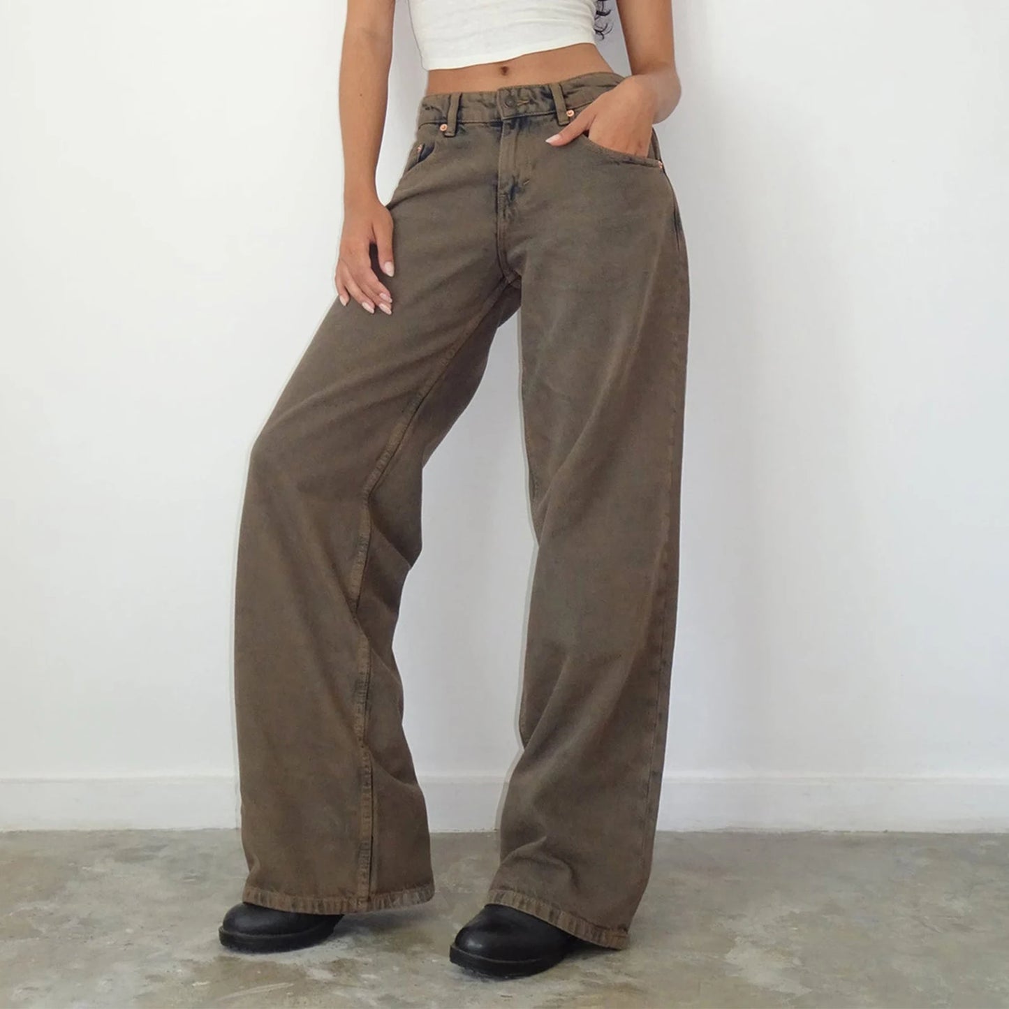Jean Baggy taille basse Y2k pour femmes, coupe ample, jean droit à jambes larges, tendance, pantalon Long en Denim extensible pour Streetwear quotidien