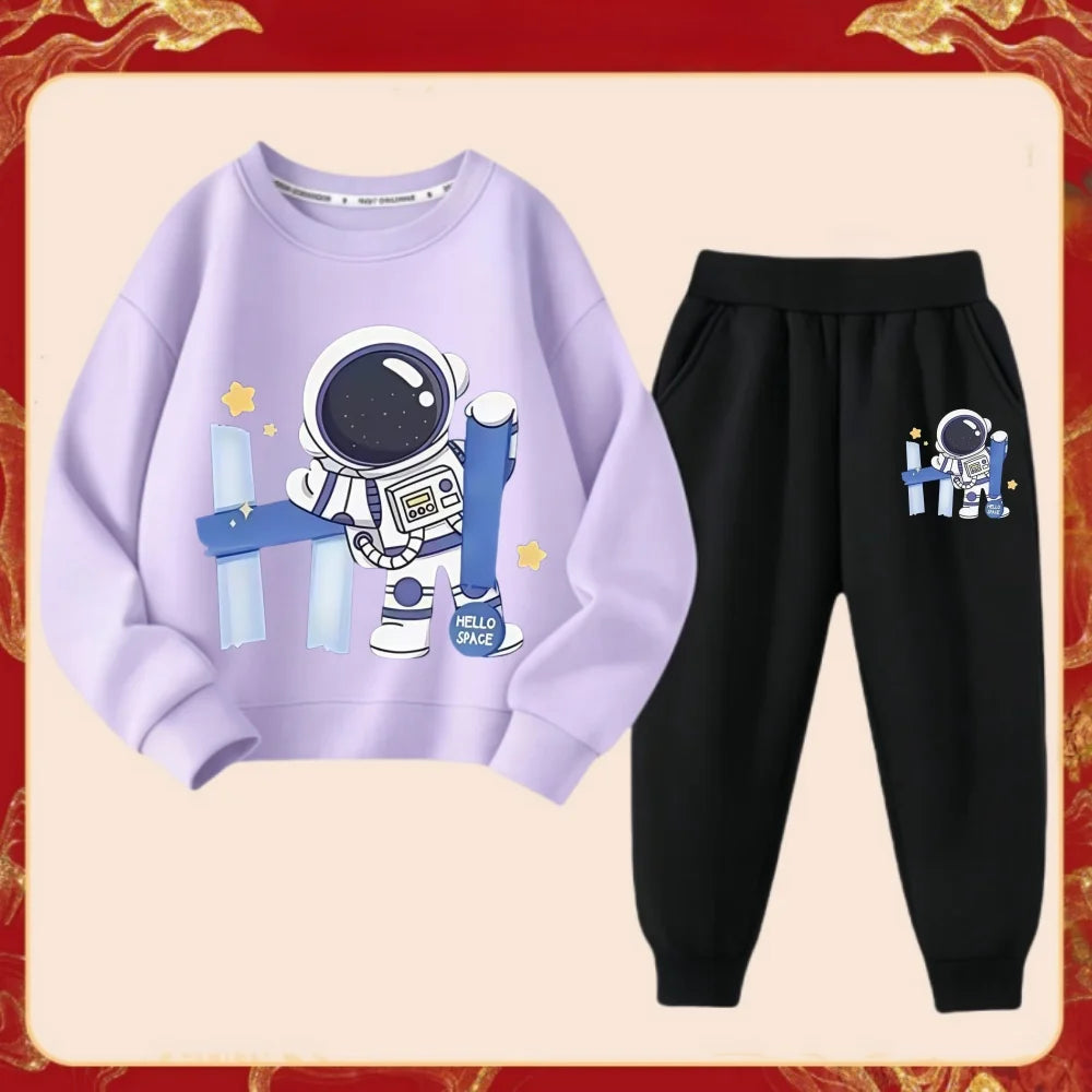 Ensemble de vêtements de printemps pour enfants, pull PVD, haut et pantalon, lettre imprimée, astronome imbibé, survêtements pour garçons et filles, 2 pièces