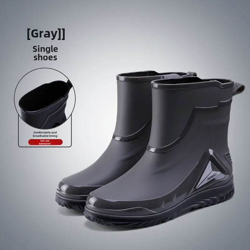Chaussures de pluie imperméables pour hommes, chaussures de travail d'extérieur antidérapantes, doublées de polaire, bottes de pluie chaudes en coton, chaussures de cuisine pour hommes