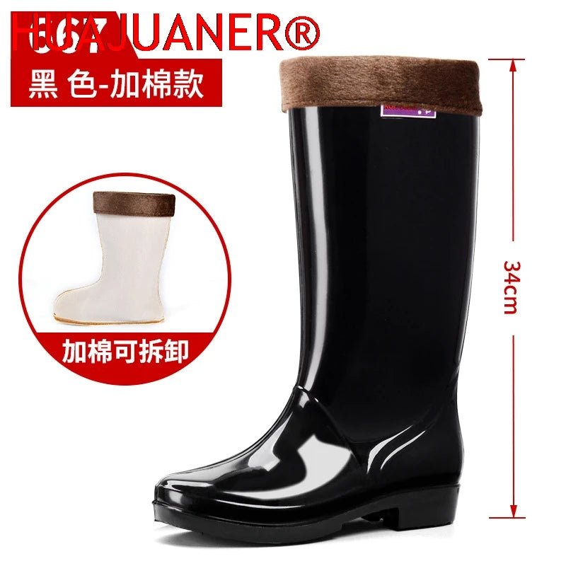 Chaussures De pluie décontractées en PVC avec velours pour femmes, bottes hautes imperméables et antidérapantes, nouvelle mode tendance pour les raisons Botas De Mujer