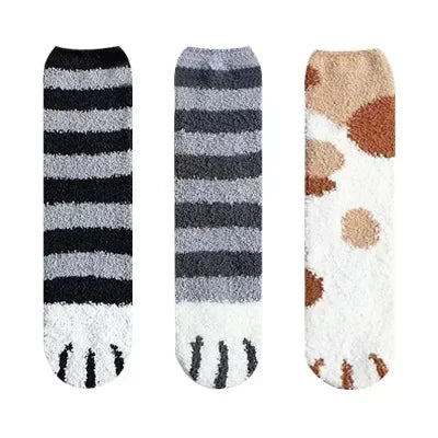 3 paires femmes chat patte rayure 3d chaussettes Kawaii amusant épais filles dessin animé animaux doigts chaussette bonneterie orteil zèbre/tigre/chat pied Sox
