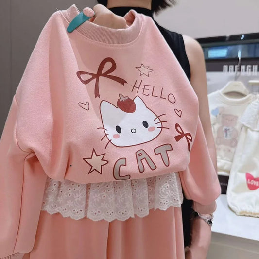 Ensemble de vêtements d'automne pour bébé fille, sweat-shirt et pantalon en dentelle imprimé Animal mignon, costume deux pièces pour enfant, costume à manches longues