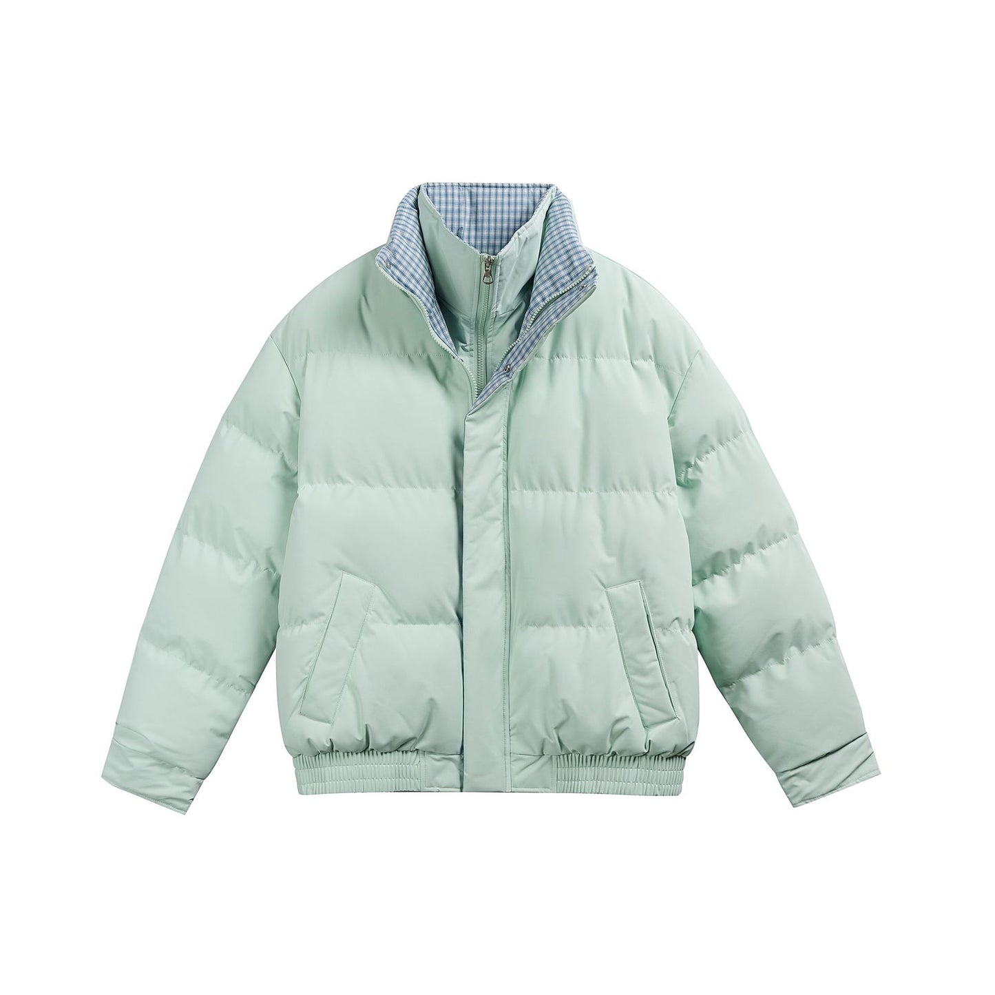 Manteau hiver Double-Layer Collar Plaid Color-Blocking Mock Two-Piece Cotton Coat