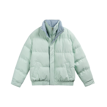 Manteau hiver Double-Layer Collar Plaid Color-Blocking Mock Two-Piece Cotton Coat