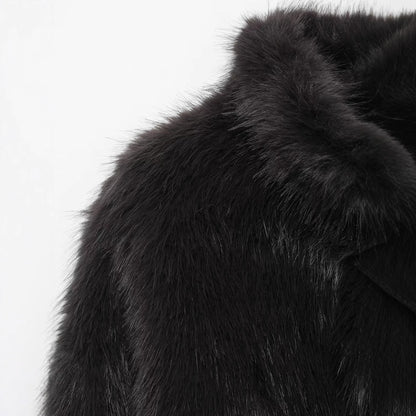 Temperament stand collar long sleeved faux fur coat for women