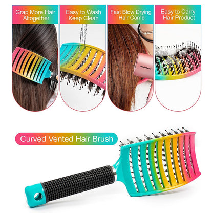 1pc Professional Detangling Hair Brush for Women with Curly Hair - Ergonomic Handle, Colorful Bristles for Wet/Dry Hair, Gentle Scalp Massage & Knot-Free Detangling, Durable Styling Tool for Long Hair Care, Curly Hair Brush,