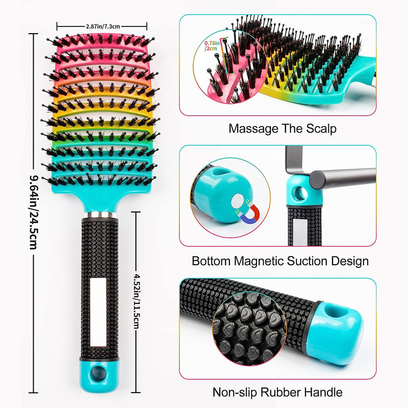 1pc Professional Detangling Hair Brush for Women with Curly Hair - Ergonomic Handle, Colorful Bristles for Wet/Dry Hair, Gentle Scalp Massage & Knot-Free Detangling, Durable Styling Tool for Long Hair Care, Curly Hair Brush,