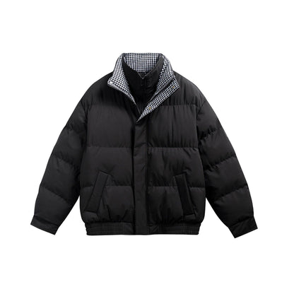 Manteau hiver Double-Layer Collar Plaid Color-Blocking Mock Two-Piece Cotton Coat