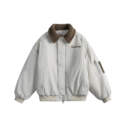Doudoune hiver Letter Embroidery Sherpa Collar Flight Workwear Cotton Jacket