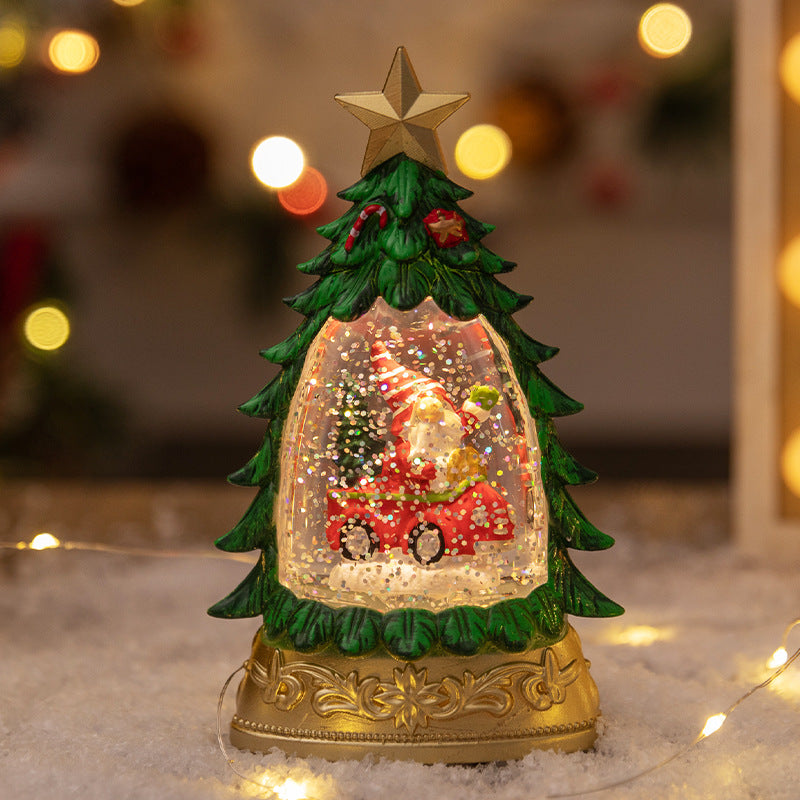 Christmas Decorative LED Christmas Tree Crystal Ball Snowfall Ornament Desktop Decoration Cross-border Night Light