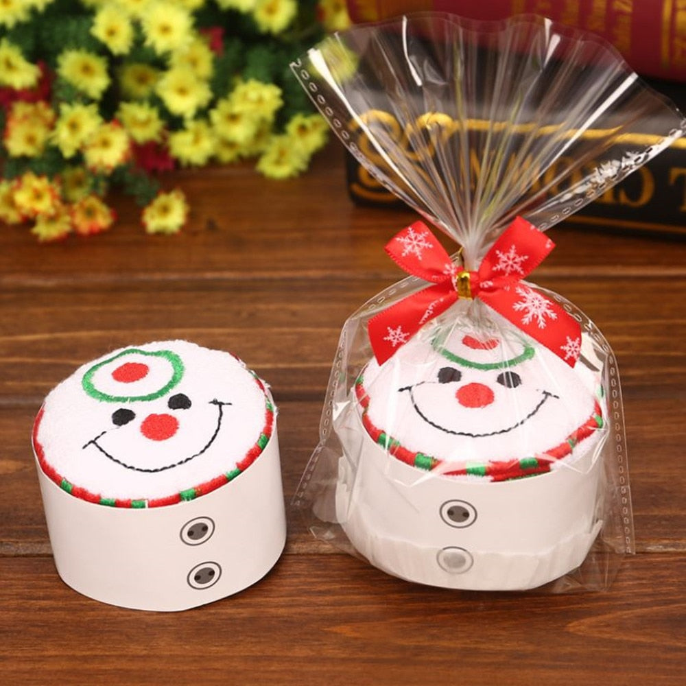 30x30cm Exquisite Christmas Gift Cupcake Cotton Towel with Packaging Bag Natal Noel Christmas Decorations for Home Kids Children
