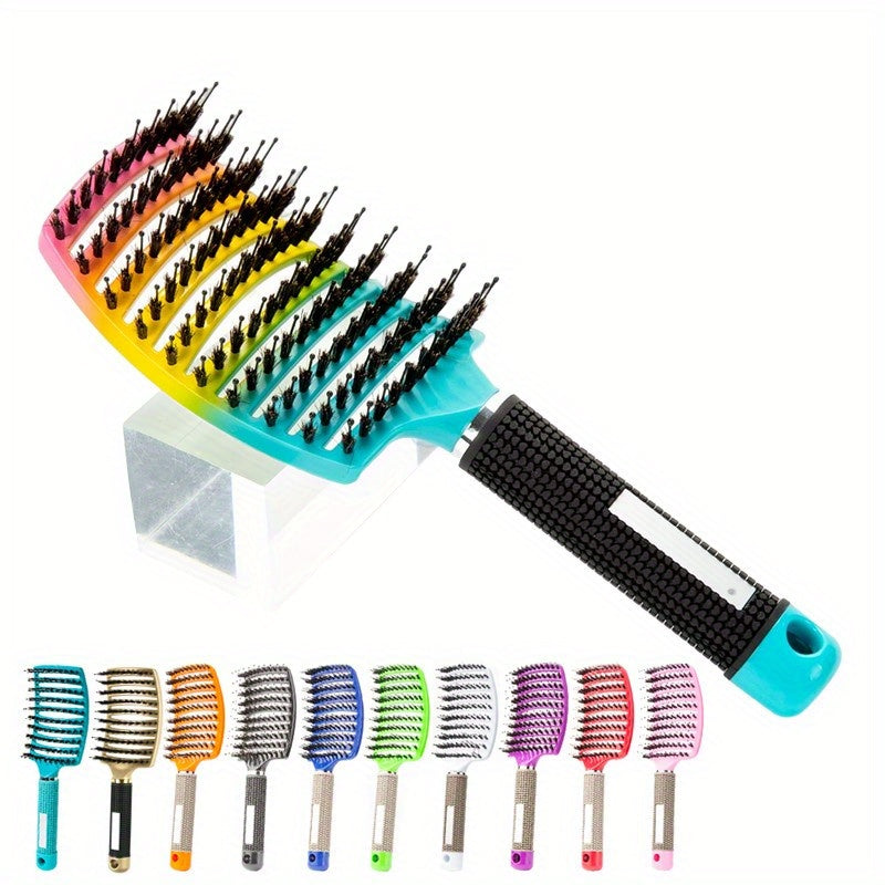1pc Professional Detangling Hair Brush for Women with Curly Hair - Ergonomic Handle, Colorful Bristles for Wet/Dry Hair, Gentle Scalp Massage & Knot-Free Detangling, Durable Styling Tool for Long Hair Care, Curly Hair Brush,