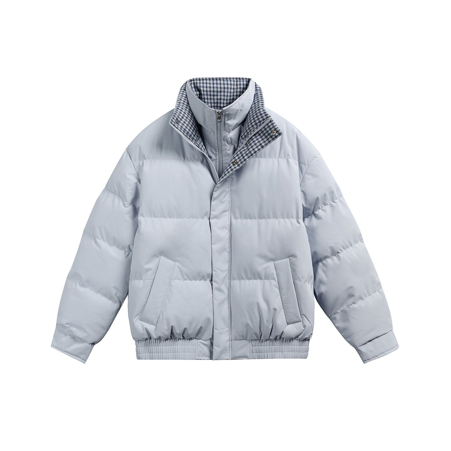 Manteau hiver Double-Layer Collar Plaid Color-Blocking Mock Two-Piece Cotton Coat