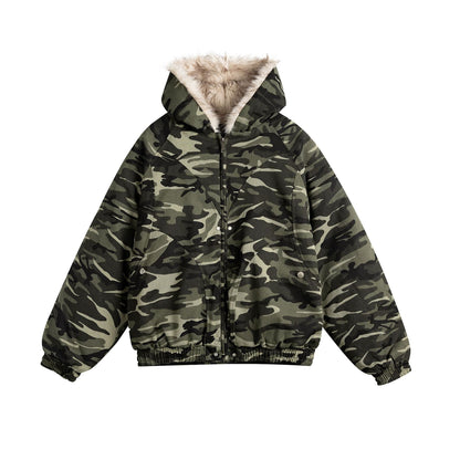 Manteau hiver Patchwork Mountain Hawk Fleece Hooded Cotton Coat Unisex National