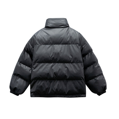 Manteau hiver PU Leather Zipper Stand-up Collar Loose Fit Cotton Coat for Couples