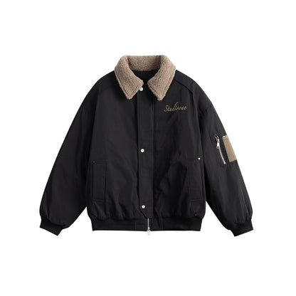 Doudoune hiver Letter Embroidery Sherpa Collar Flight Workwear Cotton Jacket
