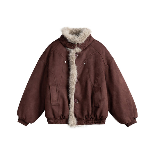 Manteau hiver Design Faux Suede Collar Cotton Coat