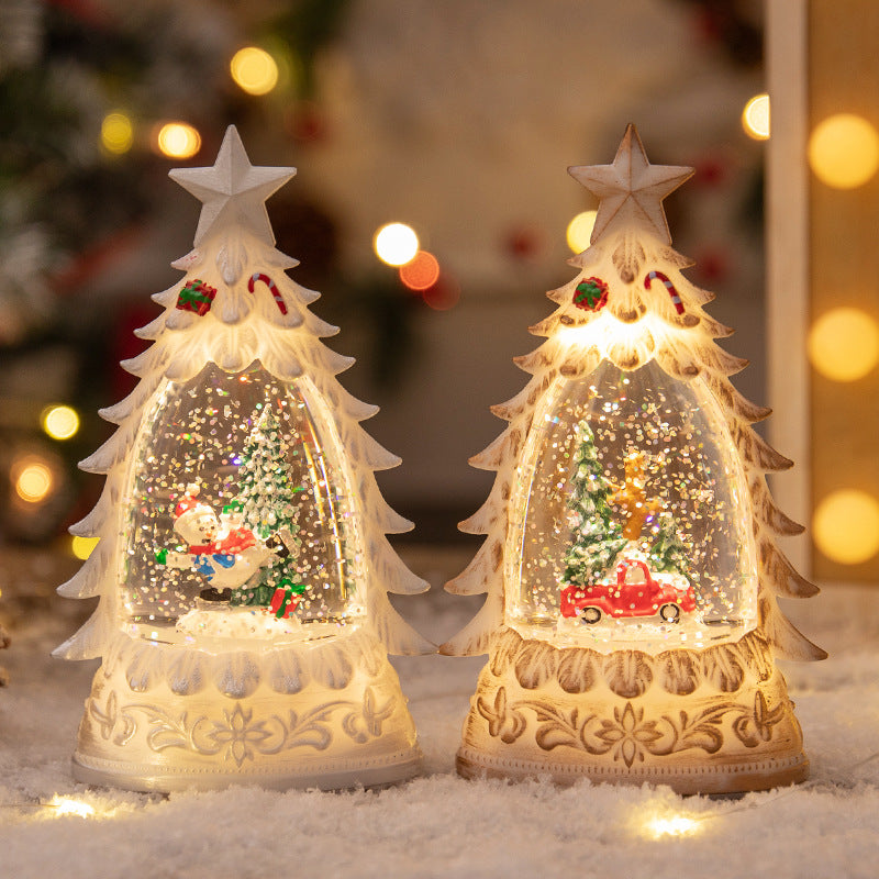 Christmas Decorative LED Christmas Tree Crystal Ball Snowfall Ornament Desktop Decoration Cross-border Night Light