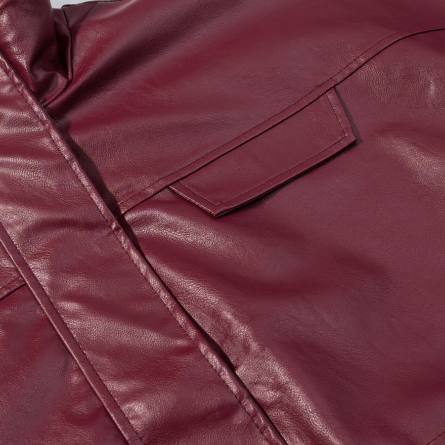 Long sleeved zipper long sleeved PU short leather jacket for women