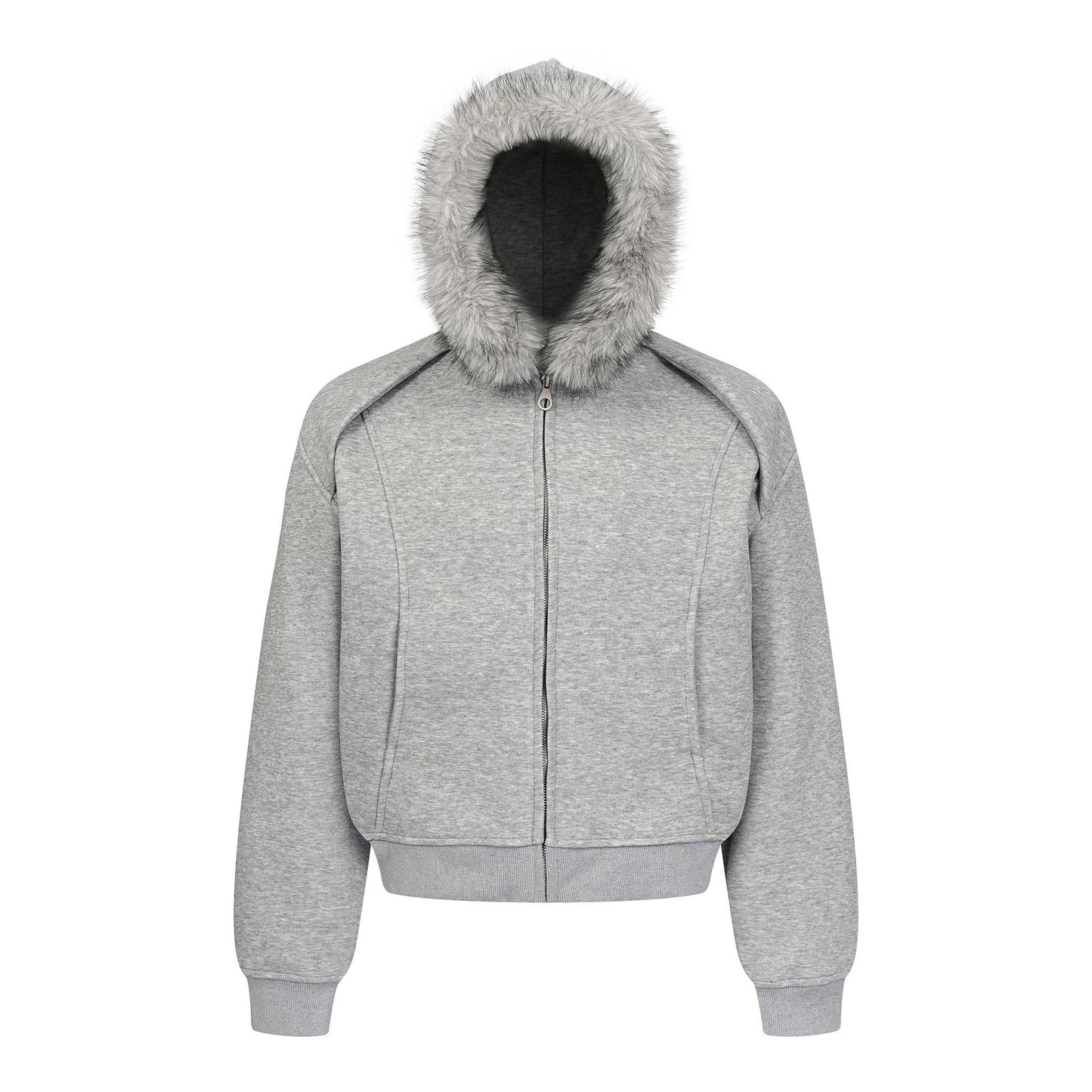 Manteau hiver Urban Streetwear Patchwork Minimalist Solid Color Hooded Zip-Up Sweatshirt Unisex Trendy Loose Casual Jacket