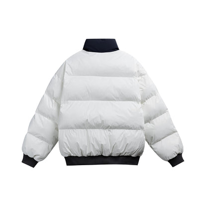 Manteau hiver Letter Embroidery Color Block Stand Collar Short Cotton Coat