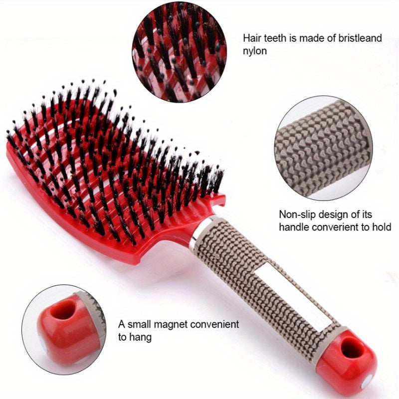 1pc Professional Detangling Hair Brush for Women with Curly Hair - Ergonomic Handle, Colorful Bristles for Wet/Dry Hair, Gentle Scalp Massage & Knot-Free Detangling, Durable Styling Tool for Long Hair Care, Curly Hair Brush,